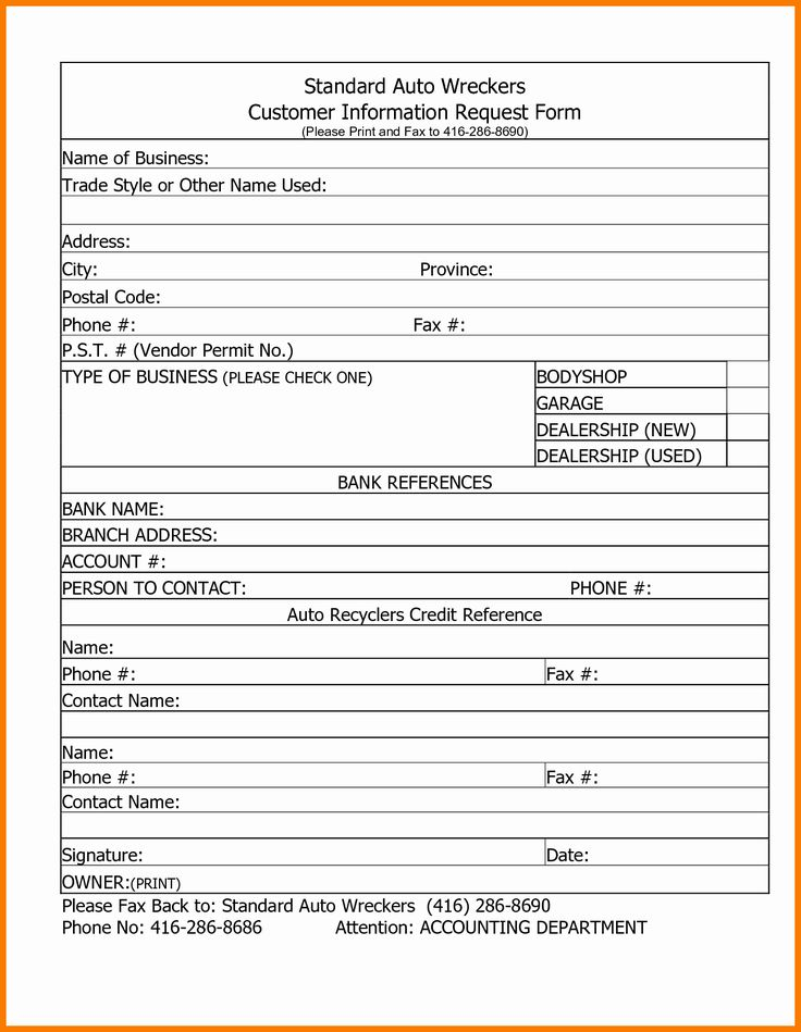 Customer Information Form Template Unique Customer Information Form