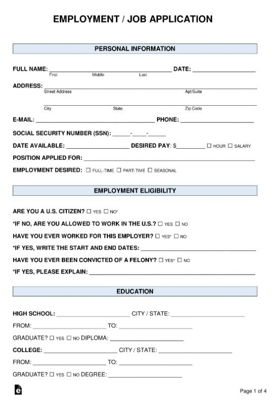 Employment Application Template Free Word Templates