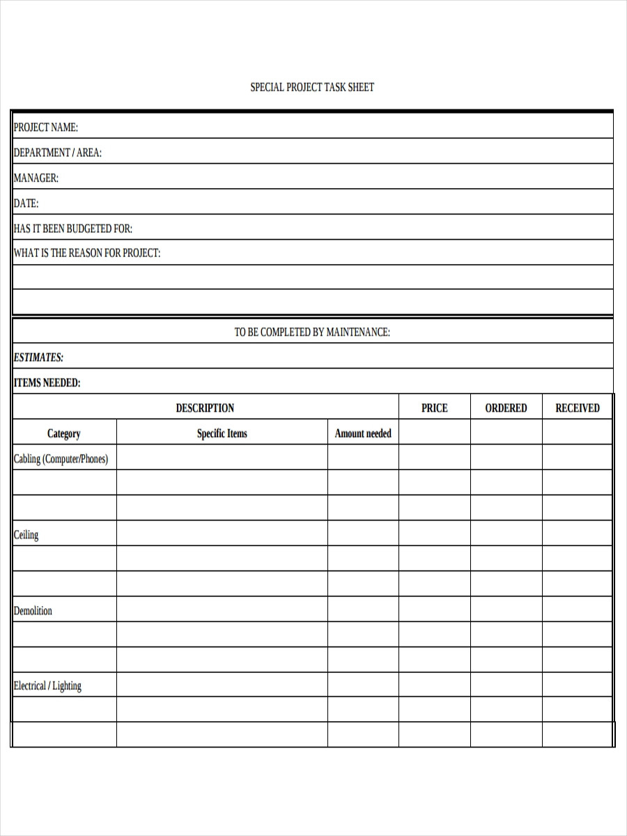 Free 6 Task Sheet Samples In Pdf Doc Db excel