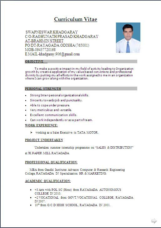 Image Result For Resume Format Resume Format For Freshers Resume