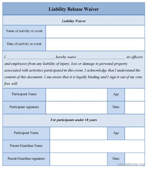 Printable Sample Liability Release Form Template Form caregiver