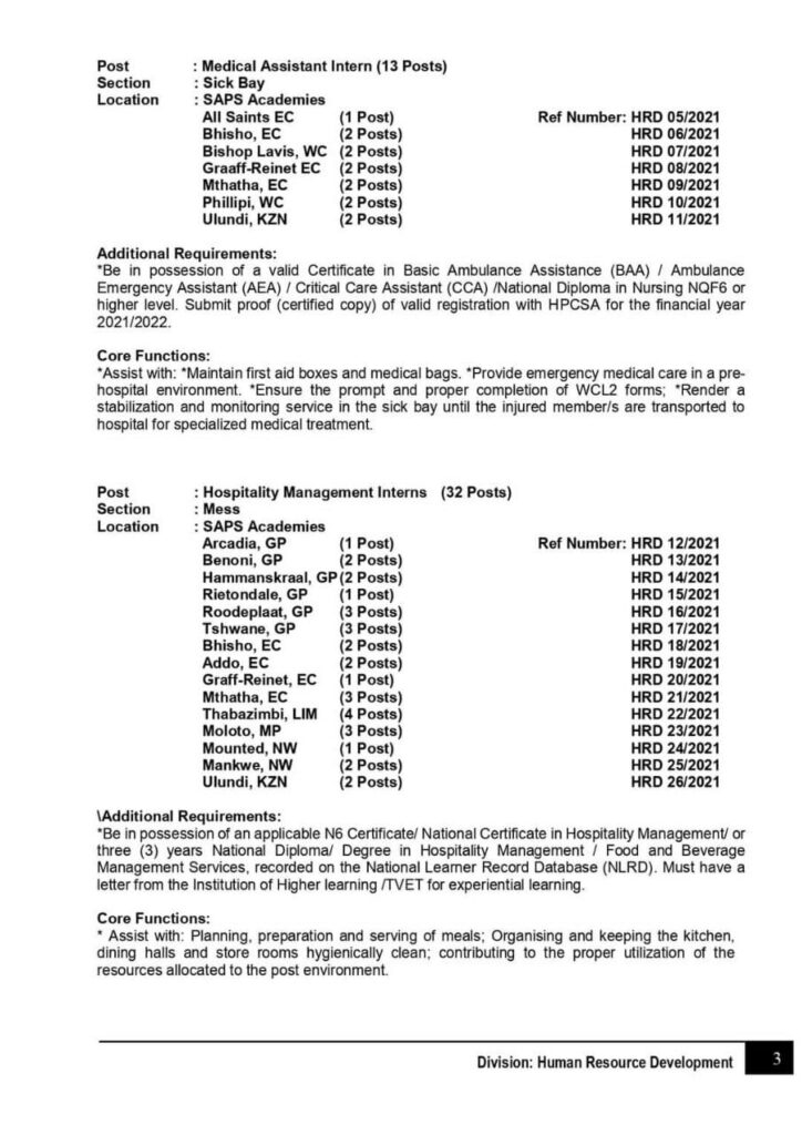 SAPS Vacancies Job Post