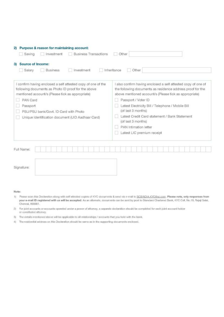 Standard Chartered Bank KYC Form Pdf 2022 2023 Courses Ind In