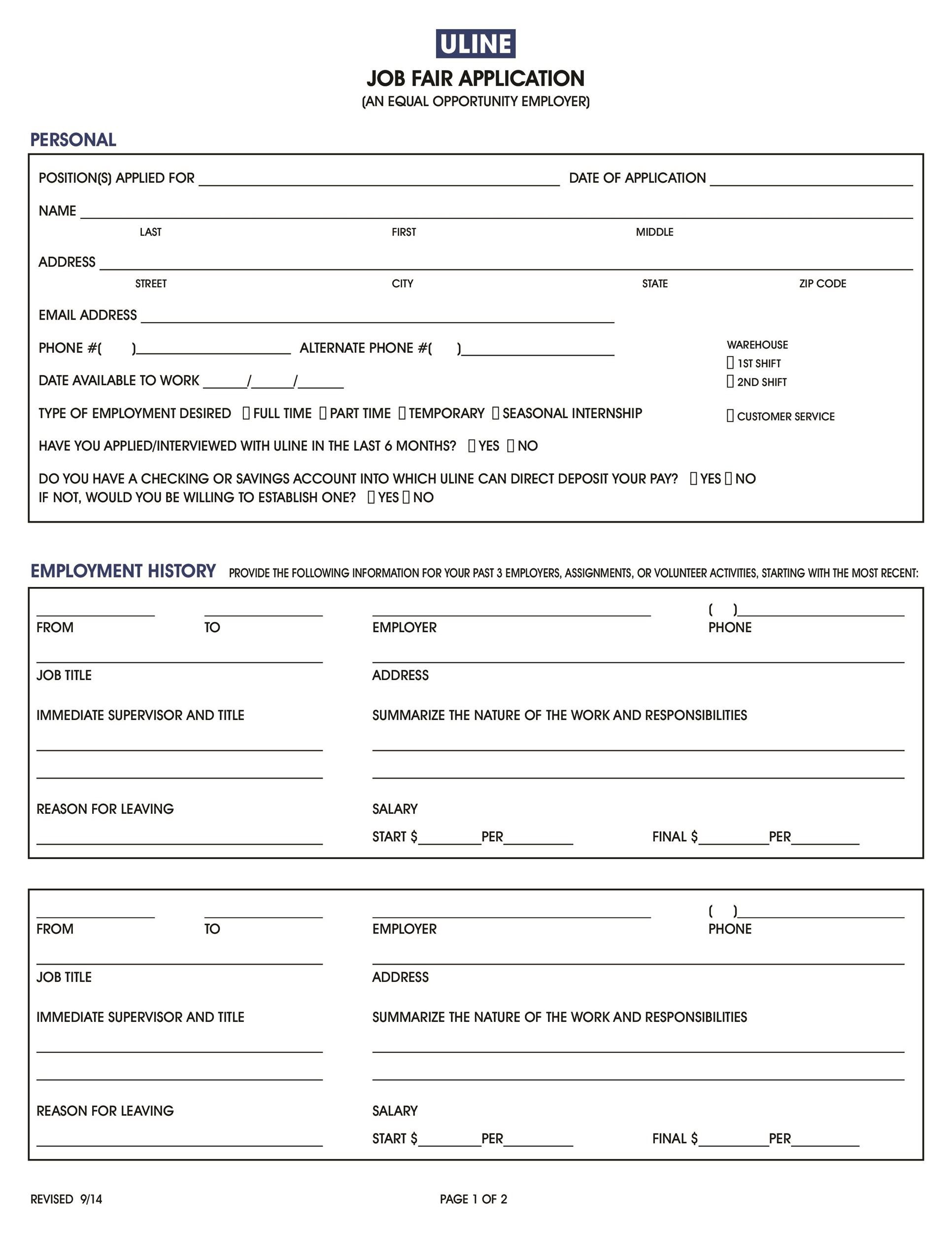 50 Free Employment Job Application Form Templates Printable 50 Free