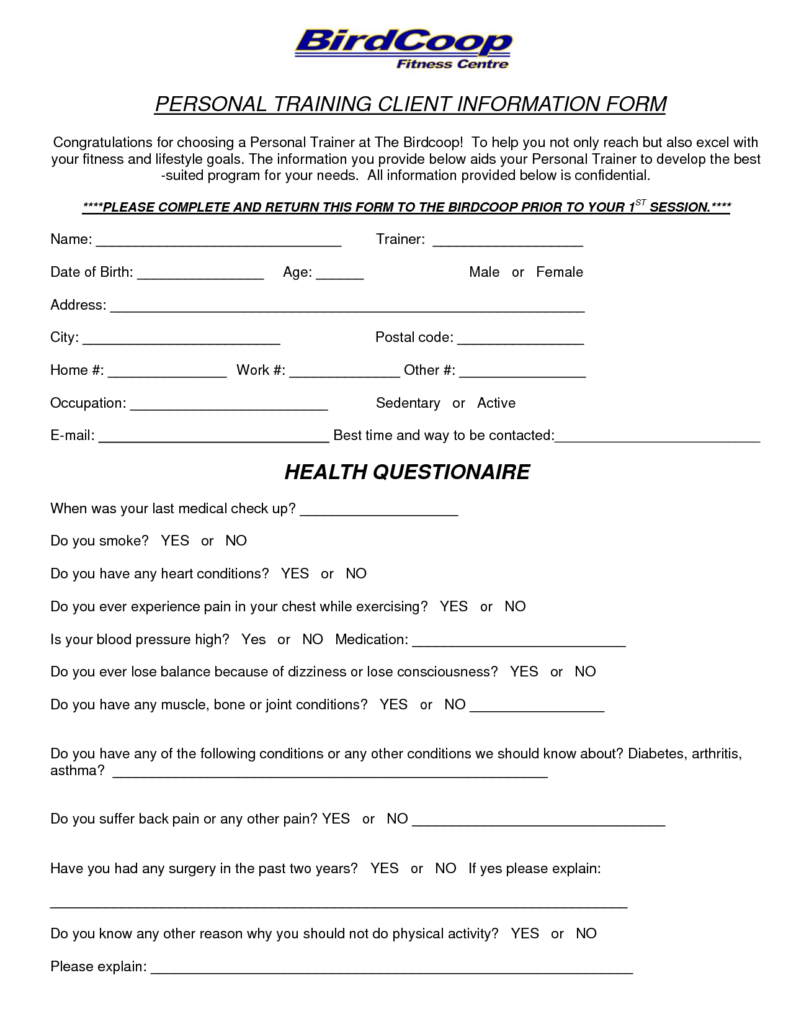 Ace Personal Trainer Client Contract Template Rockqatar