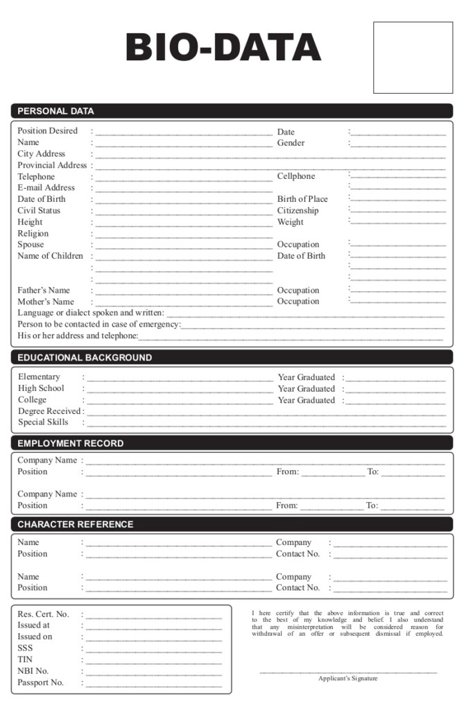 Biodata Form In English What Is The Format Of Biodata