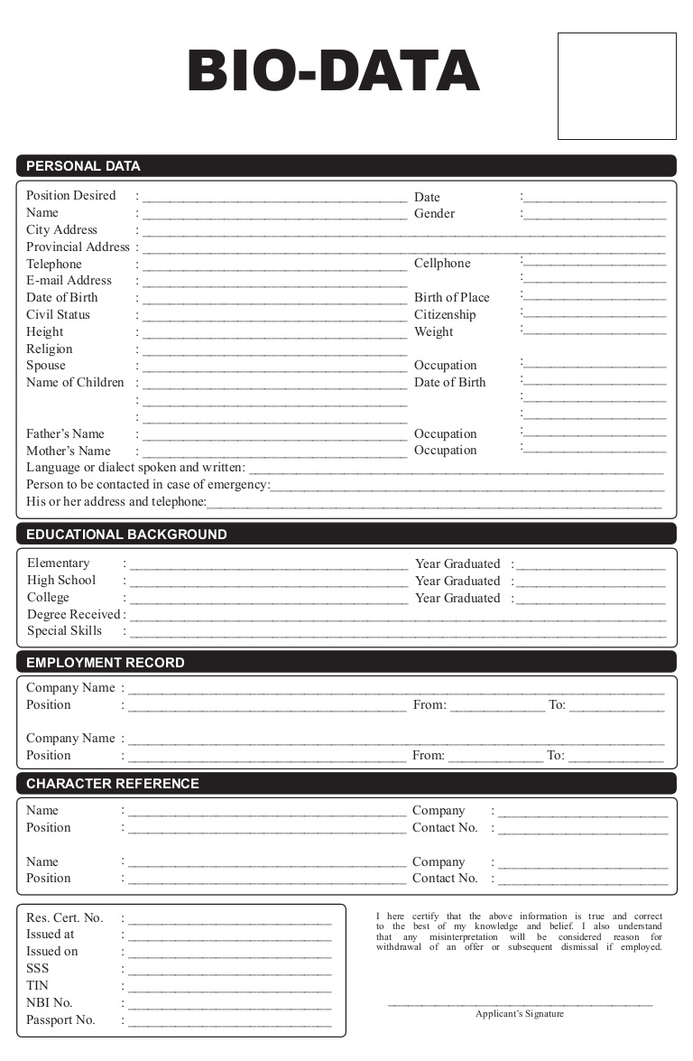 Biodata Form In English What Is The Format Of Biodata