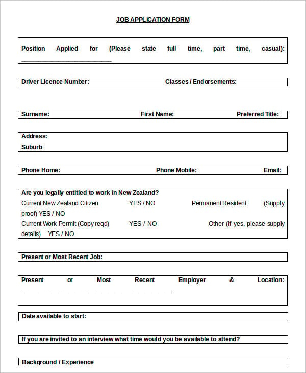 Blank Job Application Form Samples Download Free Forms Generic