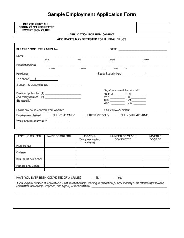 Blank Job Application Form Samples Download Free Forms Templates In