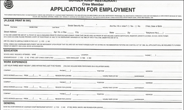 Burger King Application PDF Print Out Sai Gon Ship
