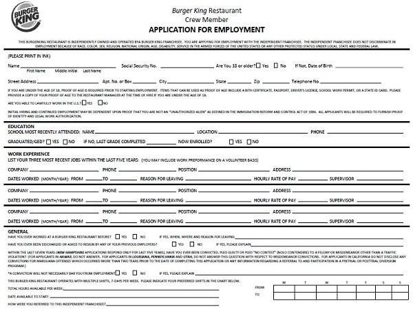 Burger King Job Applications Online Lanelam