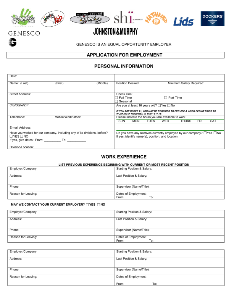Download Journeys Job Application Form Careers PDF FreeDownloads