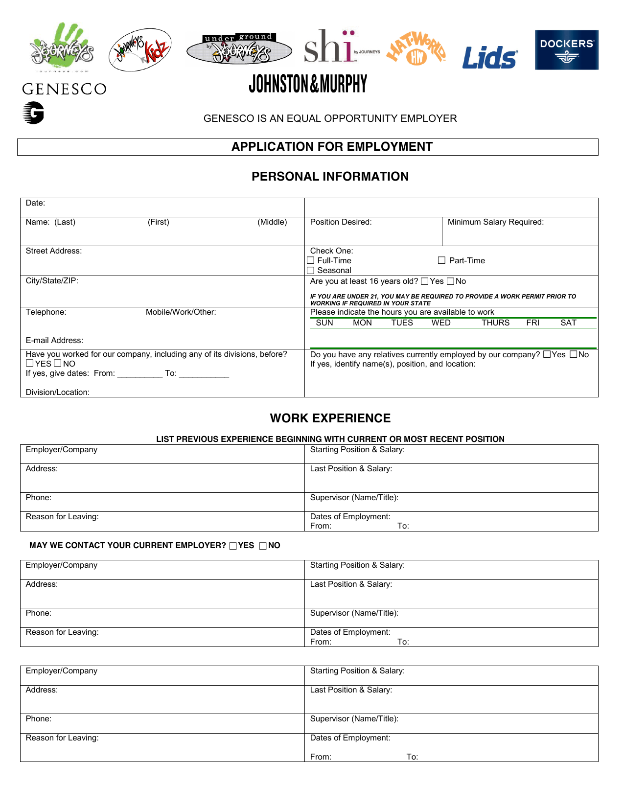 Download Journeys Job Application Form Careers PDF FreeDownloads
