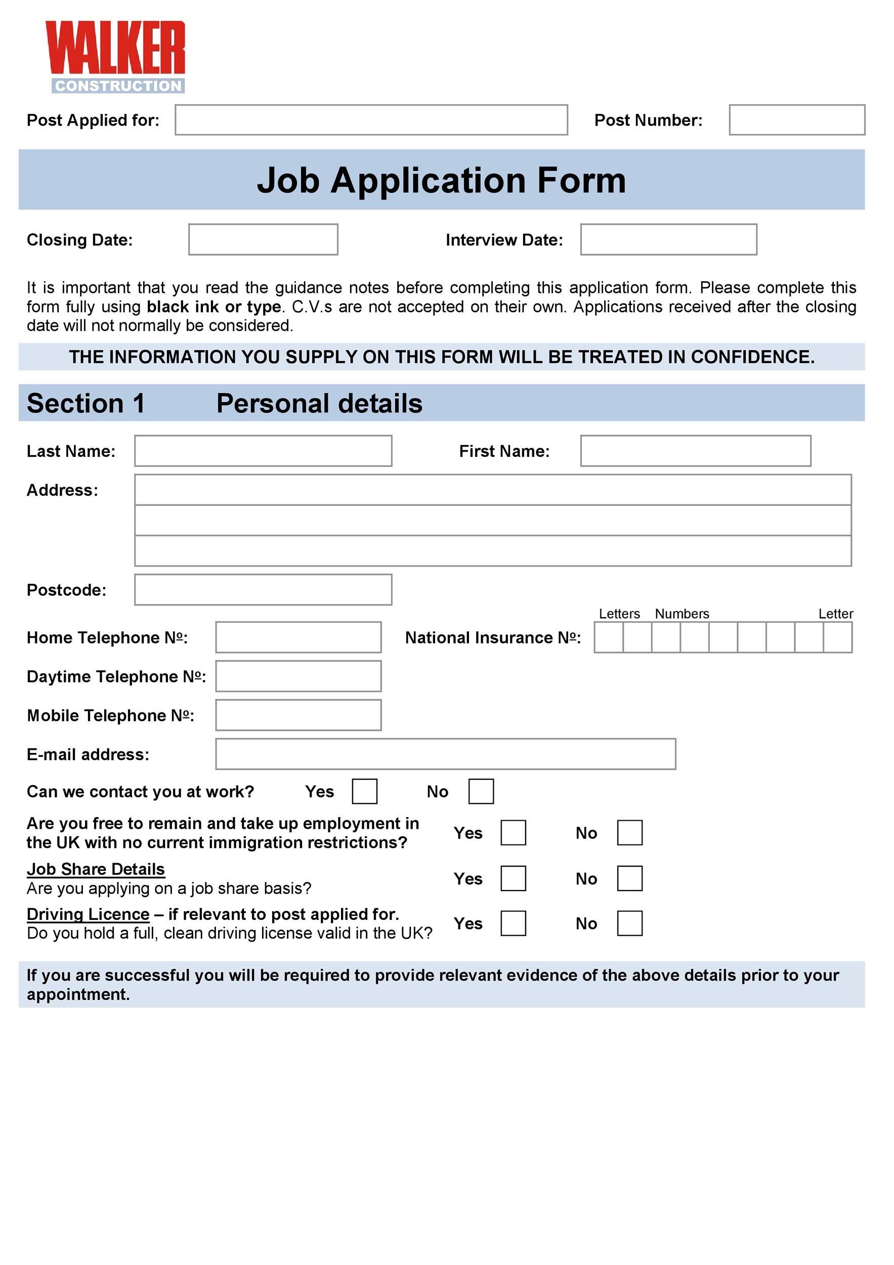 Free Employment Application Template Download Sample Templates