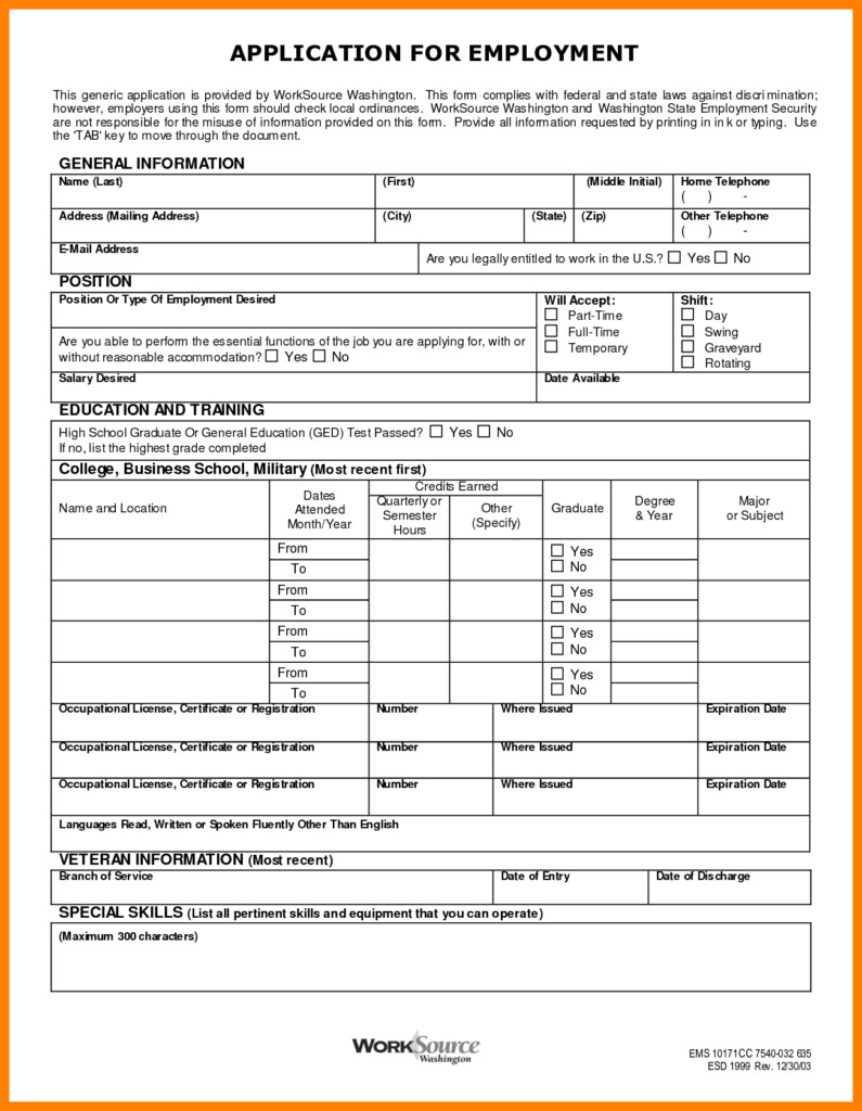 Free Printable Job Applications All Business Templates