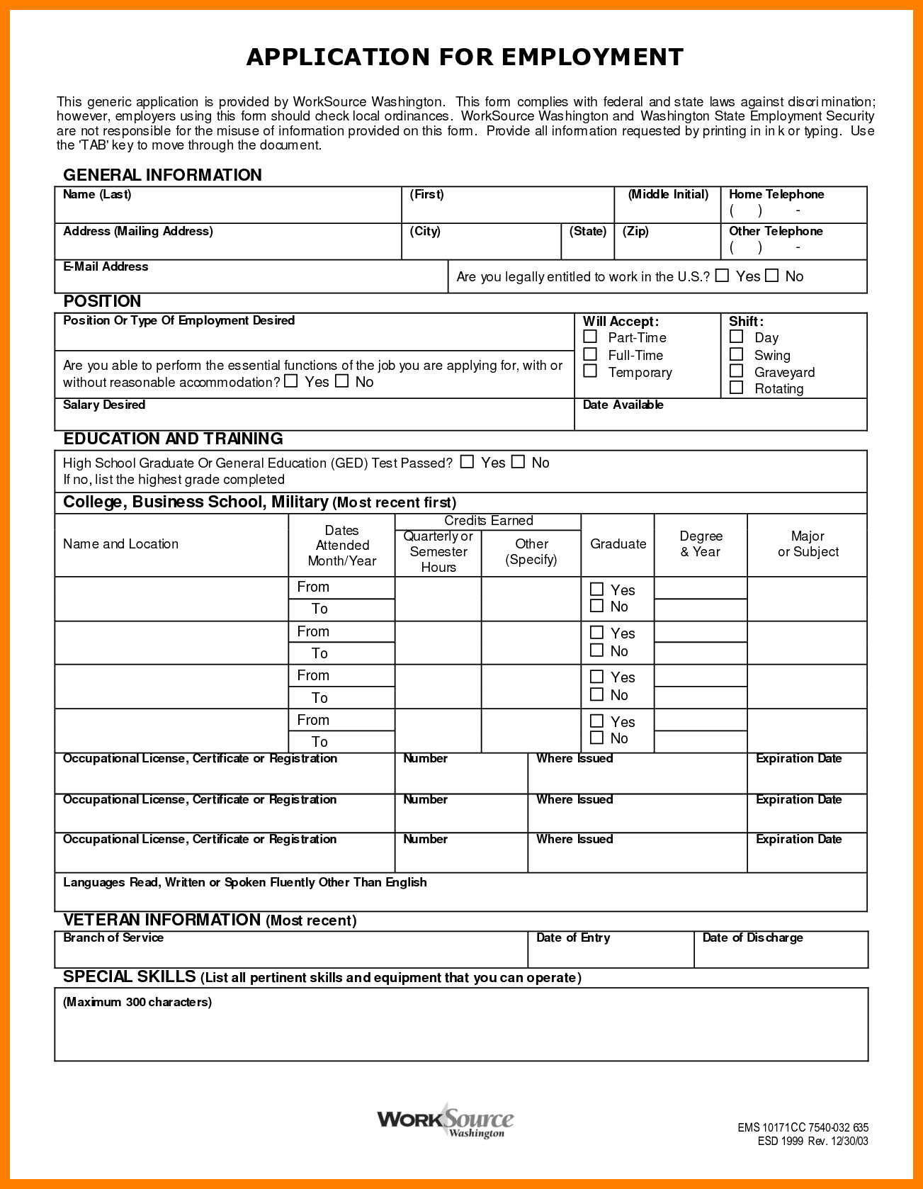 Free Printable Job Applications All Business Templates