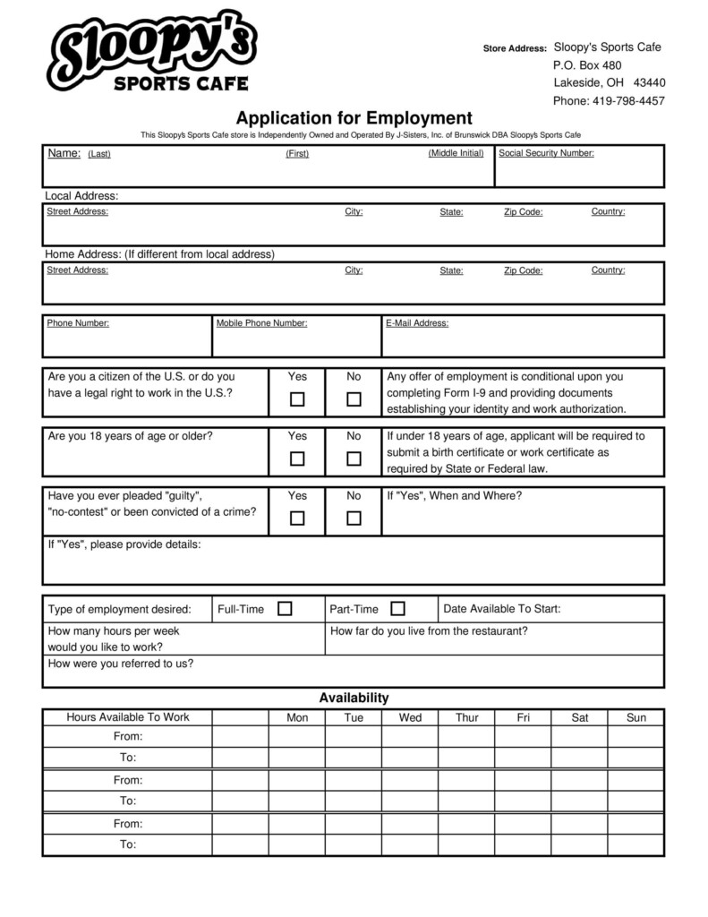 Free Printable Sample Job Application Form Printable Forms Free Online
