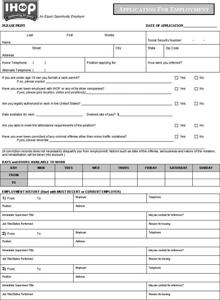 IHOP Job Application Template Free Template Download Customize And Print