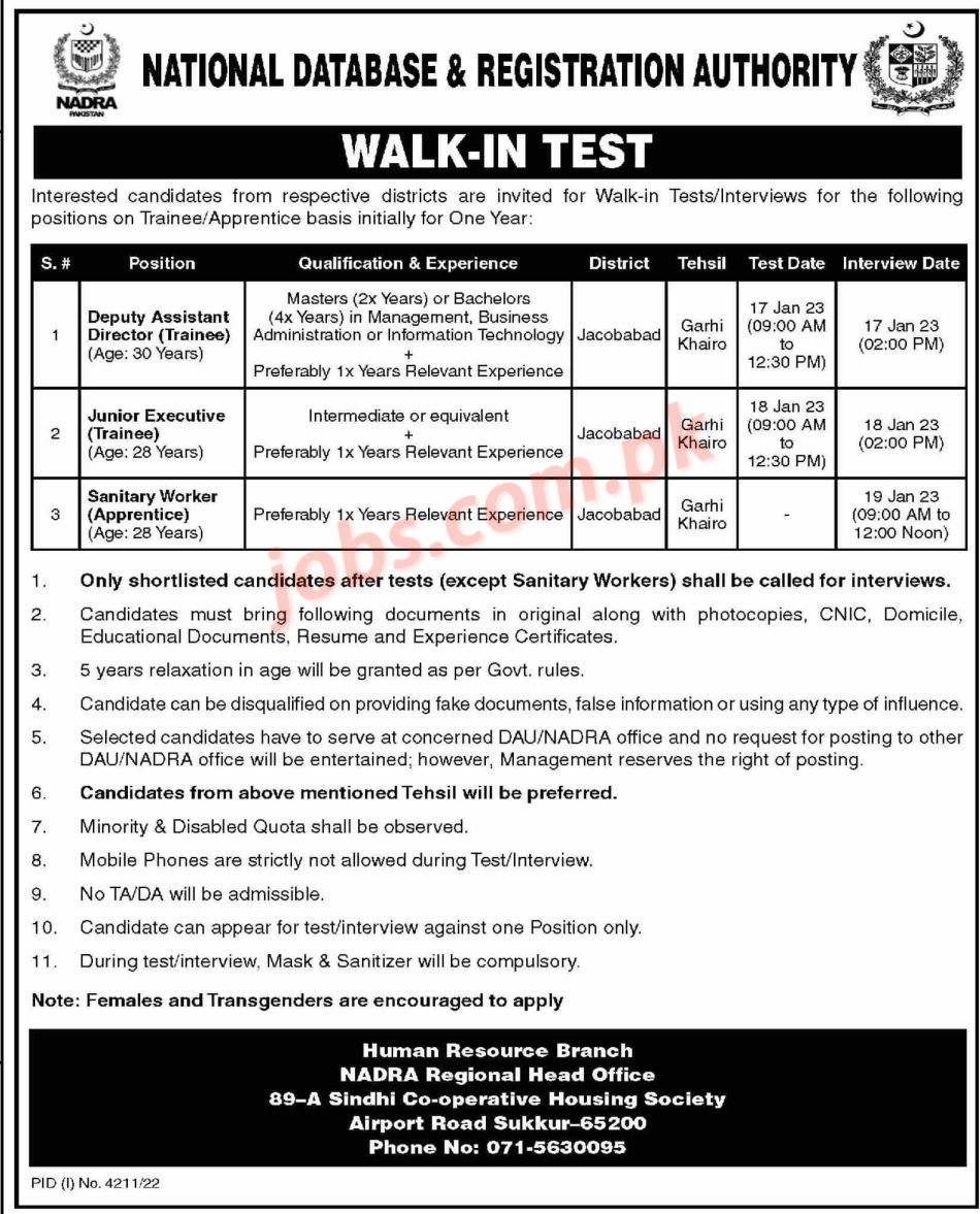 NADRA Jobs 2023 For Deputy Assistant Directors Trainees Junior