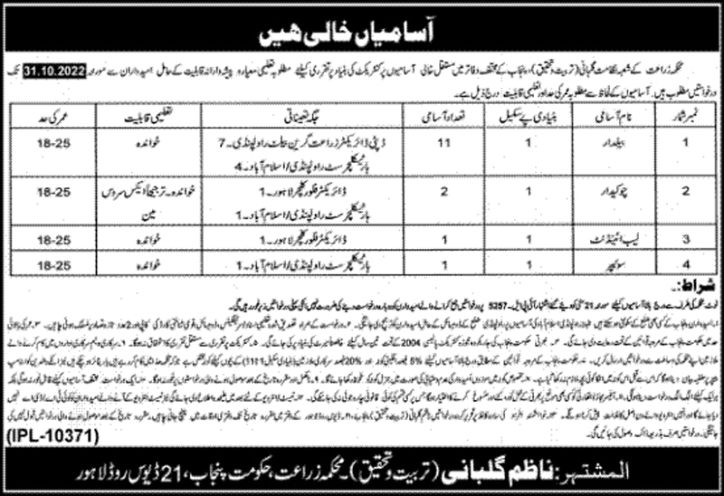 Pakistan Latest Jobs Agriculture Department Punjab Jobs 2022 Multan