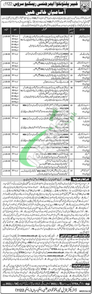 Rescue 1122 Jobs 2022 KPK Advertisement Application Form Etea edu pk